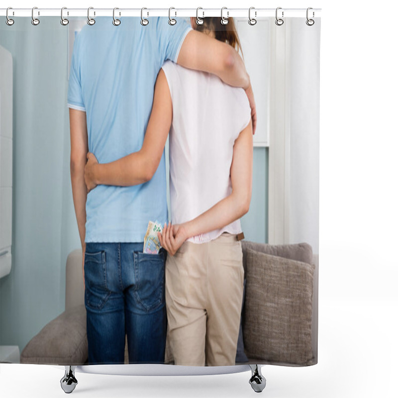 Personality  Woman Stealing Money From Husband's Pocket Shower Curtains