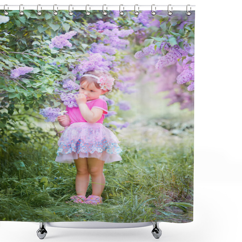 Personality  Little Girl Portrait In A Lilac Garden Shower Curtains