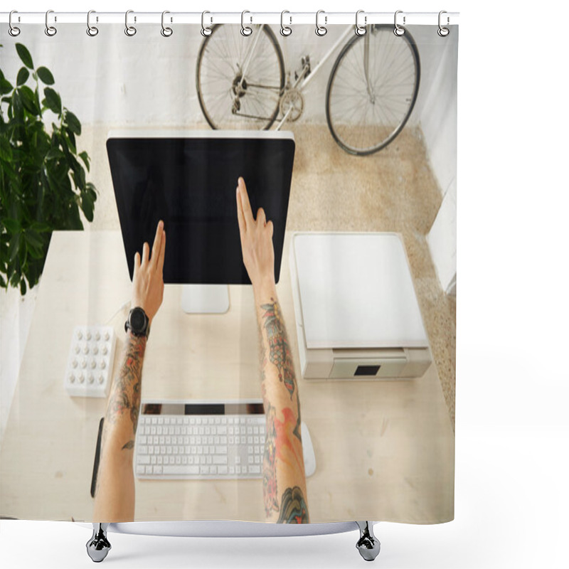 Personality  Tattooed Hands Uses Touch Screen Shower Curtains