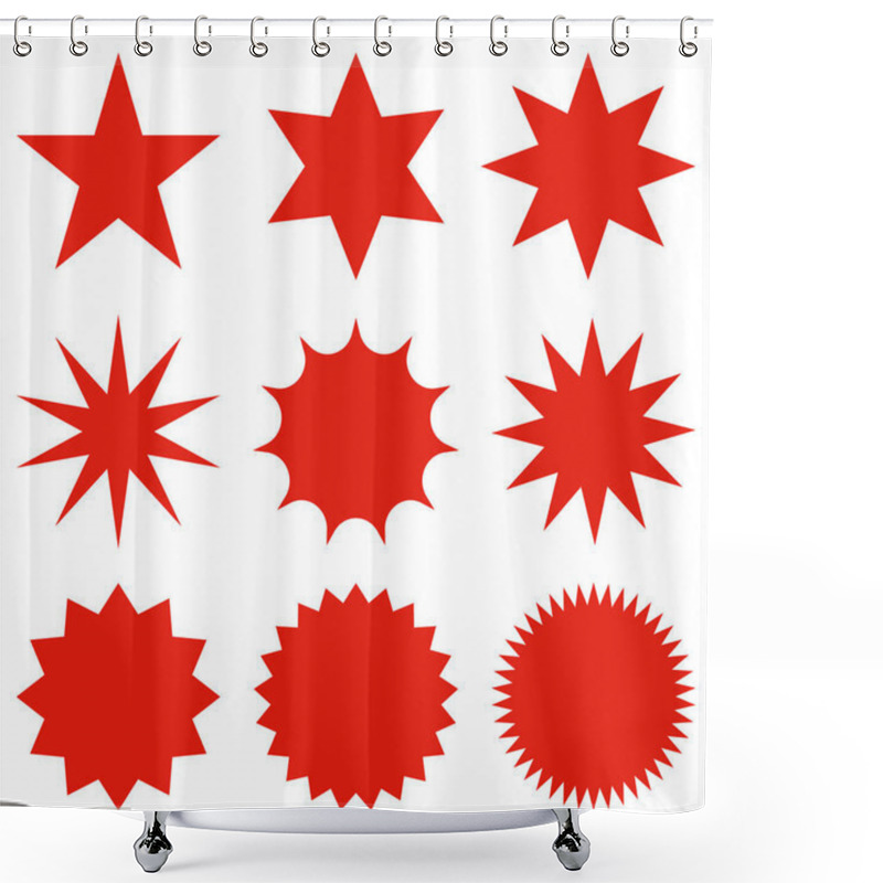 Personality  Collection Of Trendy Retro Stars Shapes. Sunburst Design Elements Set. Bursting Rays Clip Art. Red Sparkles. Best For Sale Sticker, Price Label, Quality Sign. Isolated On White. Shower Curtains