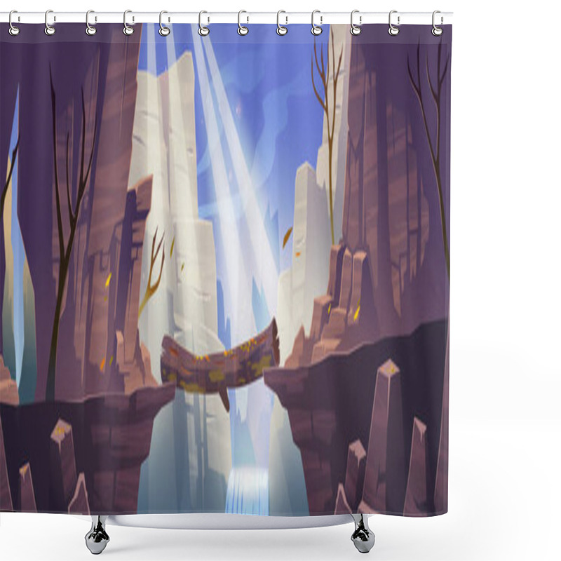 Personality  Autumn Scene With Mountains, Log Bridge, Waterfall Shower Curtains