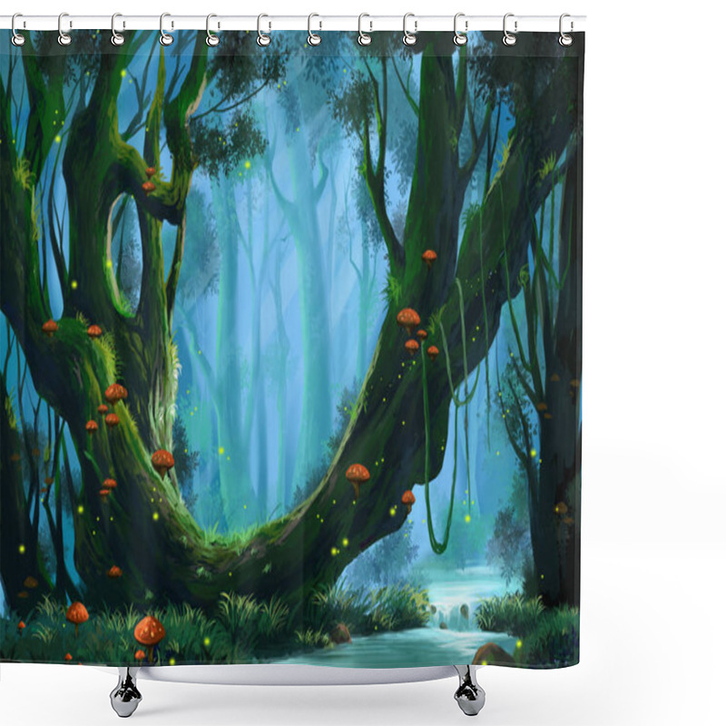 Personality  Virgin Forest. Video Games Digital CG Artwork, Concept Illustration, Realistic Cartoon Style Background Shower Curtains