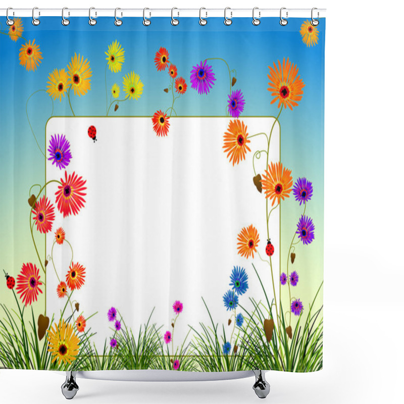 Personality  Empty Billboard With Flowers And Grass Shower Curtains