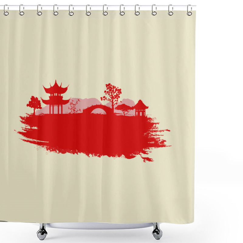 Personality  Old Paper With Asian Landscape Shower Curtains