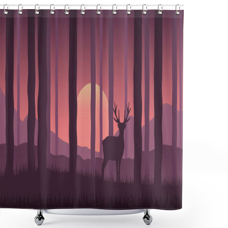 Personality  Lonely Wildlife Reindeer In The Forest Purple Nature Landscape  Shower Curtains