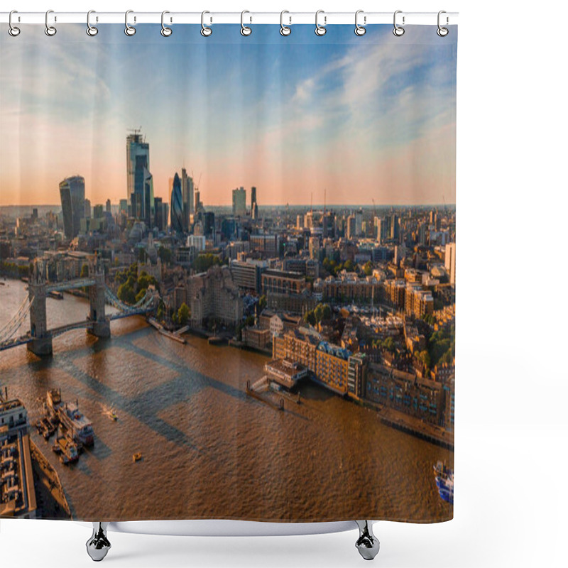 Personality  Aerial View Of London Shard Skyscrapers Near The Tower Bridge.  Shower Curtains