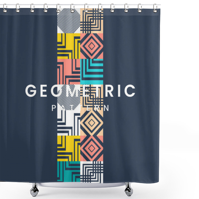 Personality  Geometrical Texture Design On Dark Blue Background, A Modern Pattern Geometrical Shapes With Text Shower Curtains