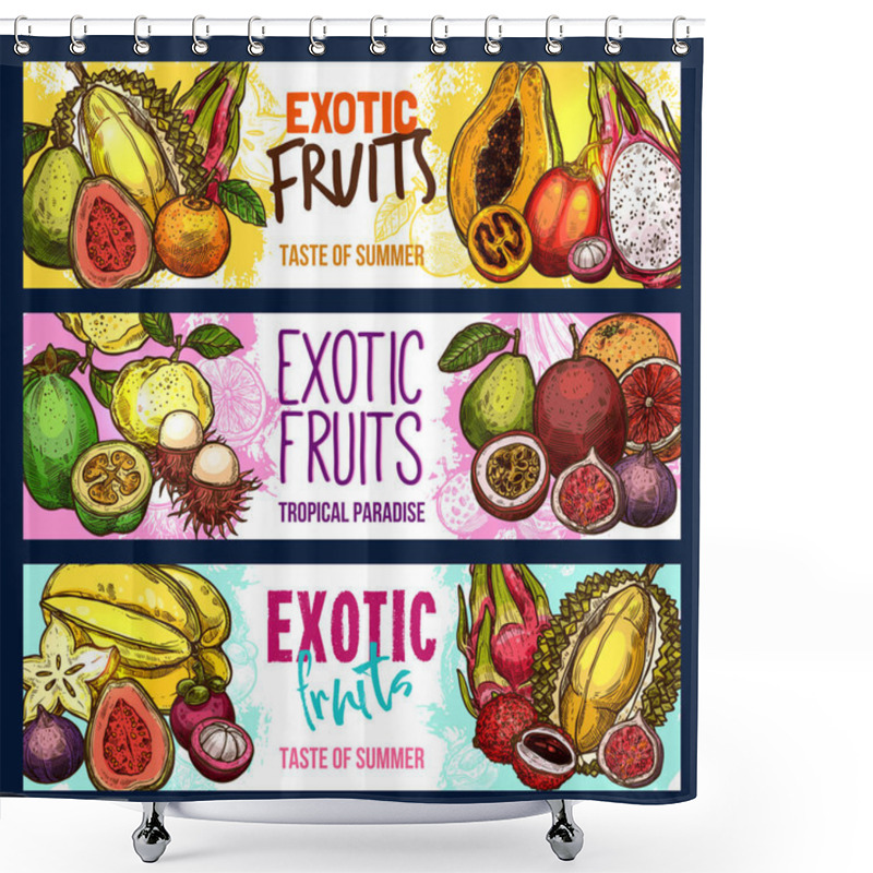 Personality  Vector Fruit Shop Sketch Banners Of Exotic Fruits Shower Curtains