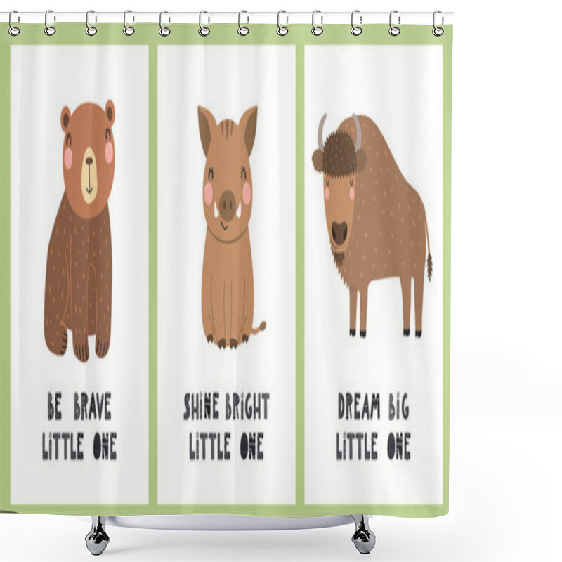 Personality  Cute Funny Woodland Animals Posters, Cards Set Shower Curtains