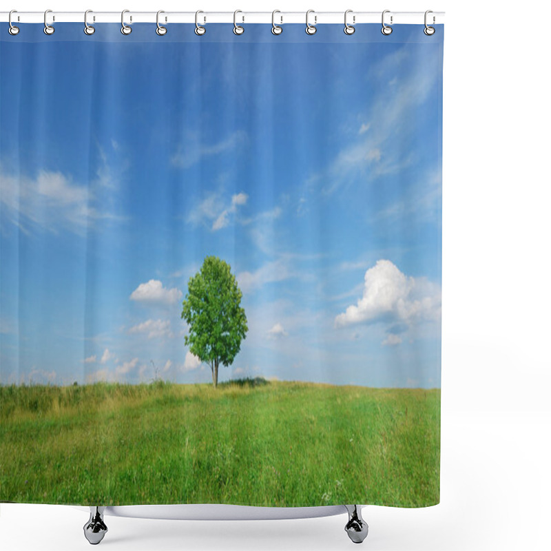 Personality  Summer Landscape - Green Field And Lonely Tree Shower Curtains