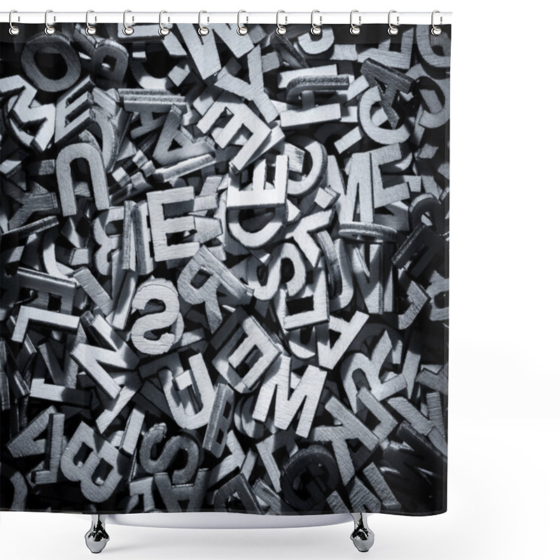 Personality  Monochrome Letters In A Pile Shower Curtains