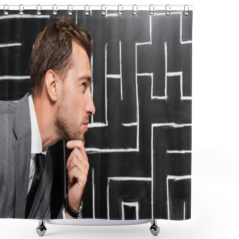 Personality  Side View Of Pensive Businessman In Suit Looking At Labyrinth  Shower Curtains