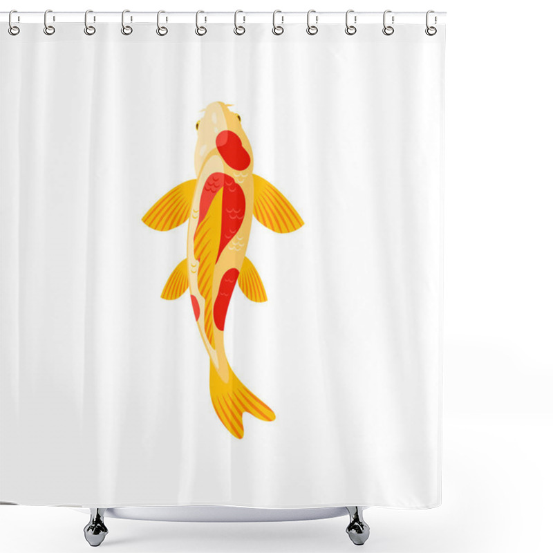 Personality  Koi Carp Japanese Or Chinese Gold Fish, Vector Golden And Red Colored Goldfish. Cartoon Underwater Animal, Traditional Symbol Of Asian Culture Top View Isolated On White Background Shower Curtains