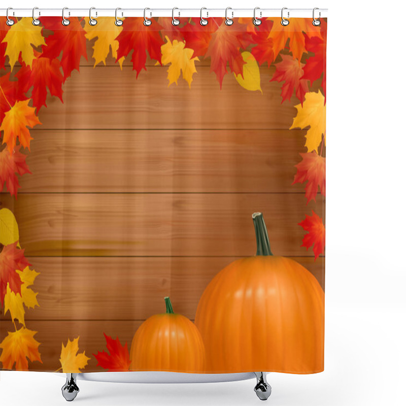 Personality  Autumn Background With Mushrooms Pumpkins. With Copy Space. Vector Illustra Shower Curtains