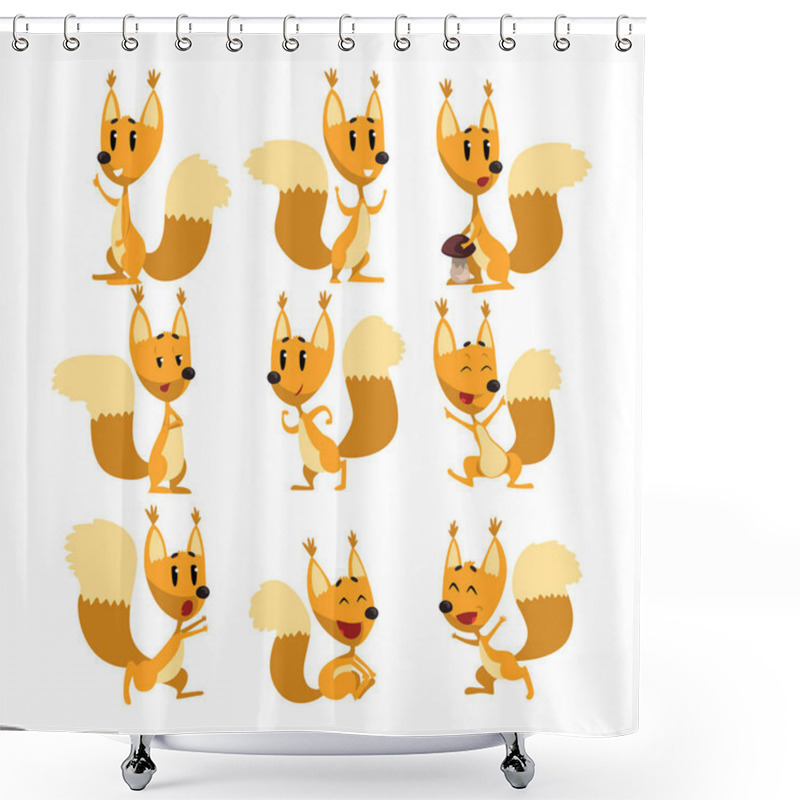 Personality  Funny Squirrel Cartoon Character Set, Cute Forest Animal With Different Actions And Emotions Vector Illustrations Shower Curtains