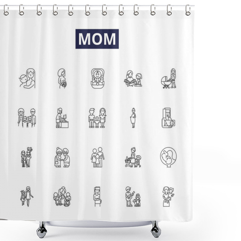 Personality  Mom Line Vector Icons And Signs. Parent, Caretaker, Guardian, Matriarch, Mommy, Mama, Playmate, Companion Vector Outline Illustration Set Shower Curtains