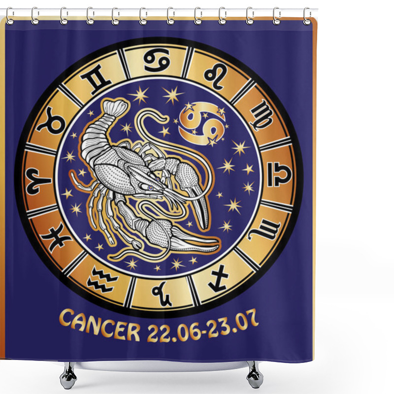 Personality  Cancer Zodiac Sign.Horoscope Circle.Retro Illustration Shower Curtains