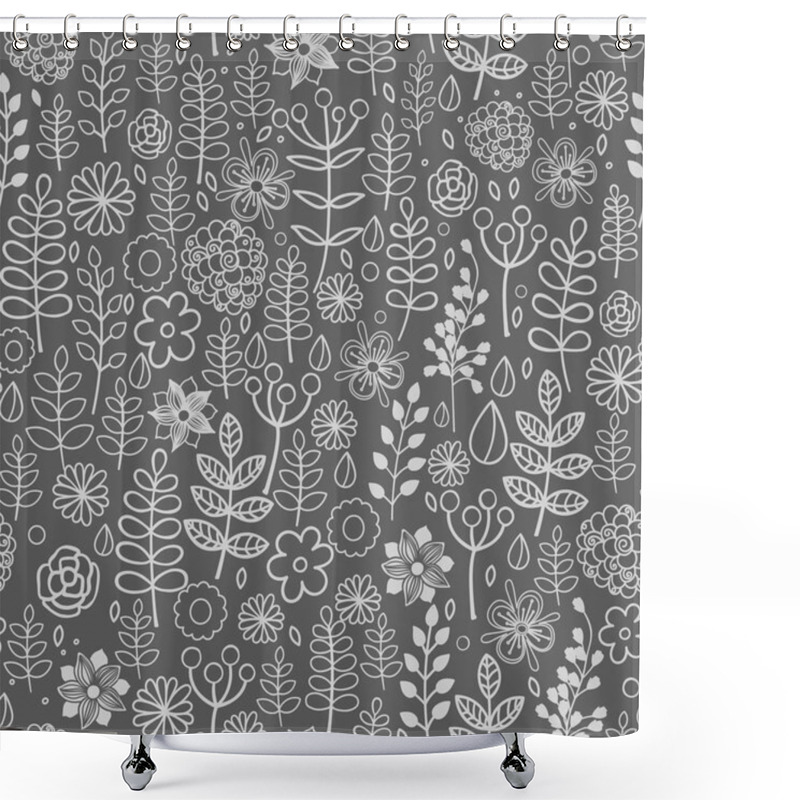 Personality  Hand Drawn Vector Forest Doodle Pattern With Branches, Leaves, Flowers, Berries. Shower Curtains