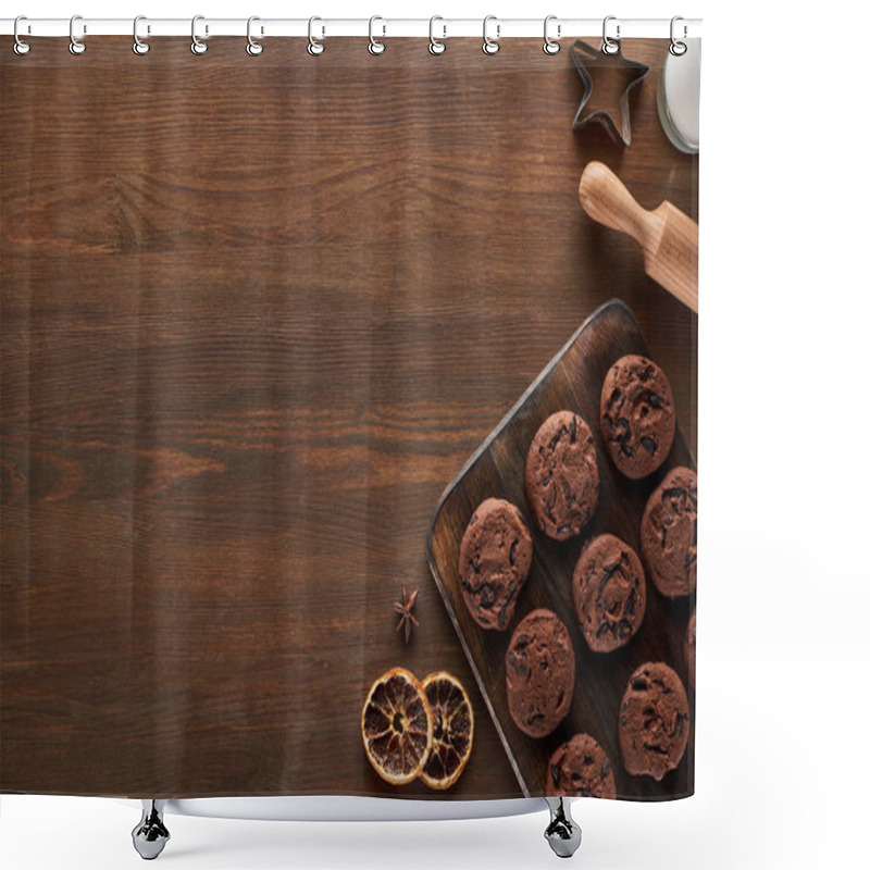 Personality  Top View Of Chocolate Cookies On Wooden Table Shower Curtains