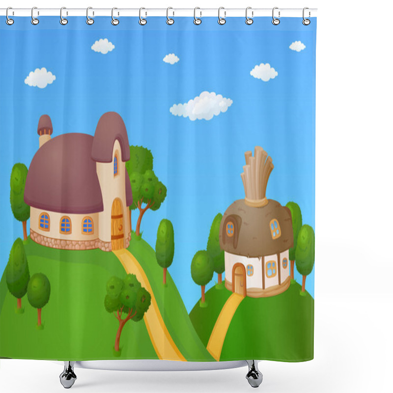 Personality  Little Houses And Trees Shower Curtains