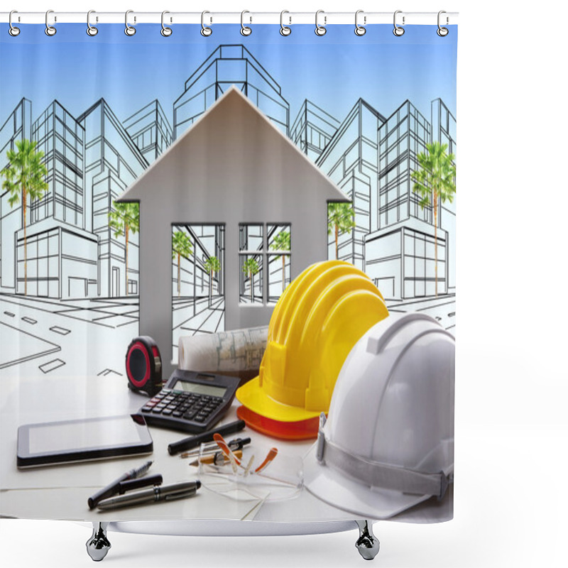 Personality  Architect Working Table With Construction Industry And Engineer Shower Curtains