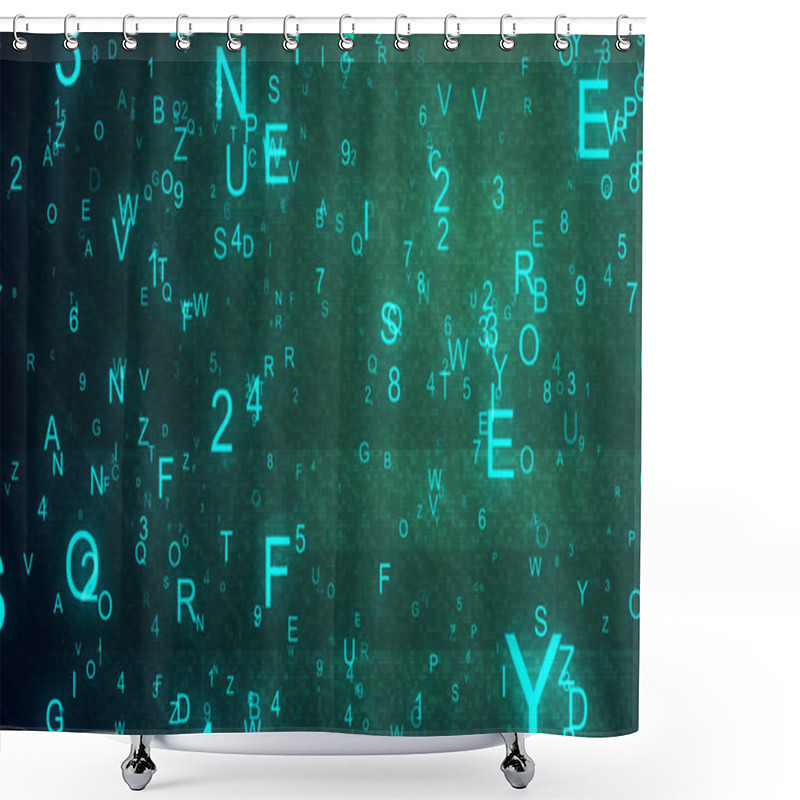 Personality  Alphabet Letters And Numbers Randomly Thrown In Space Creating An Abstract Digital Background With Noise And Distortion Shower Curtains