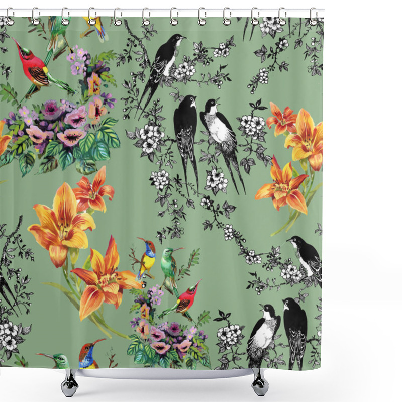 Personality  Tropical  Birds And Exotic Flowers Shower Curtains