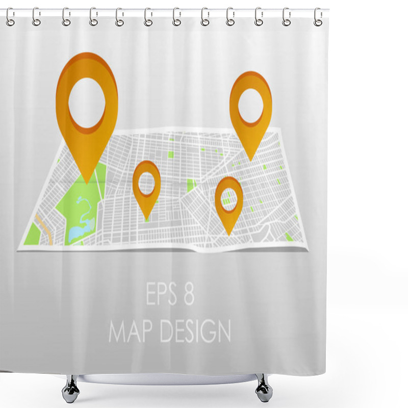 Personality  City Map With Marker Pin. Abstract District City Map Design. Vector Illustration. Shower Curtains