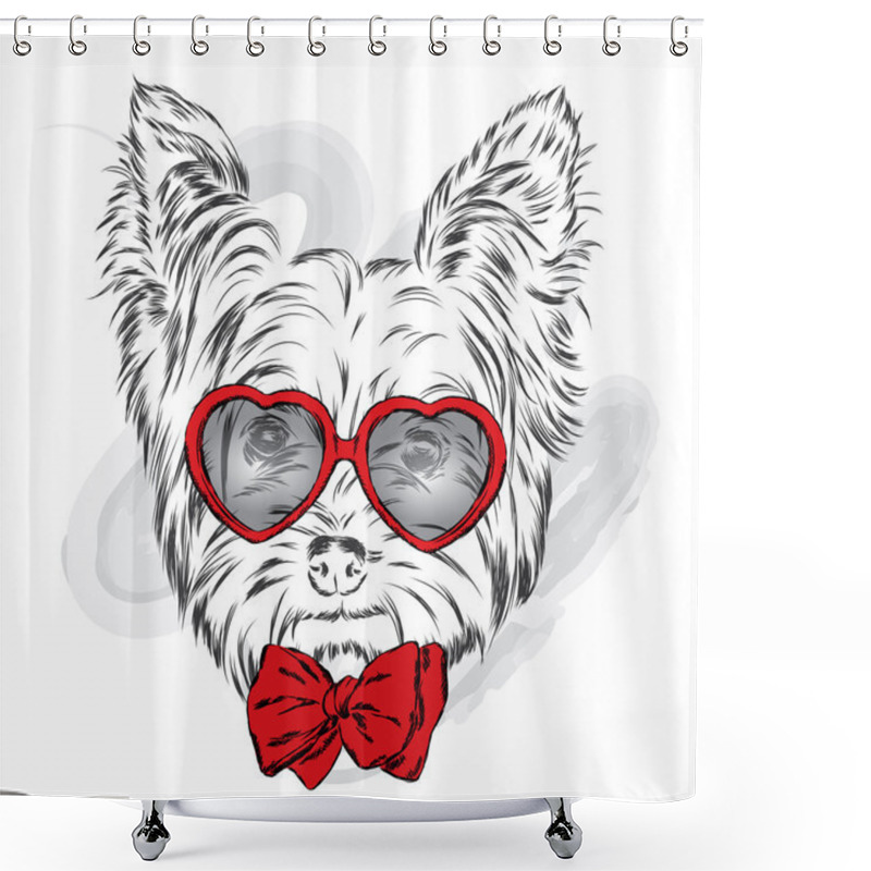 Personality  Cute Puppy Vector . York With Glasses And Tie . Shower Curtains