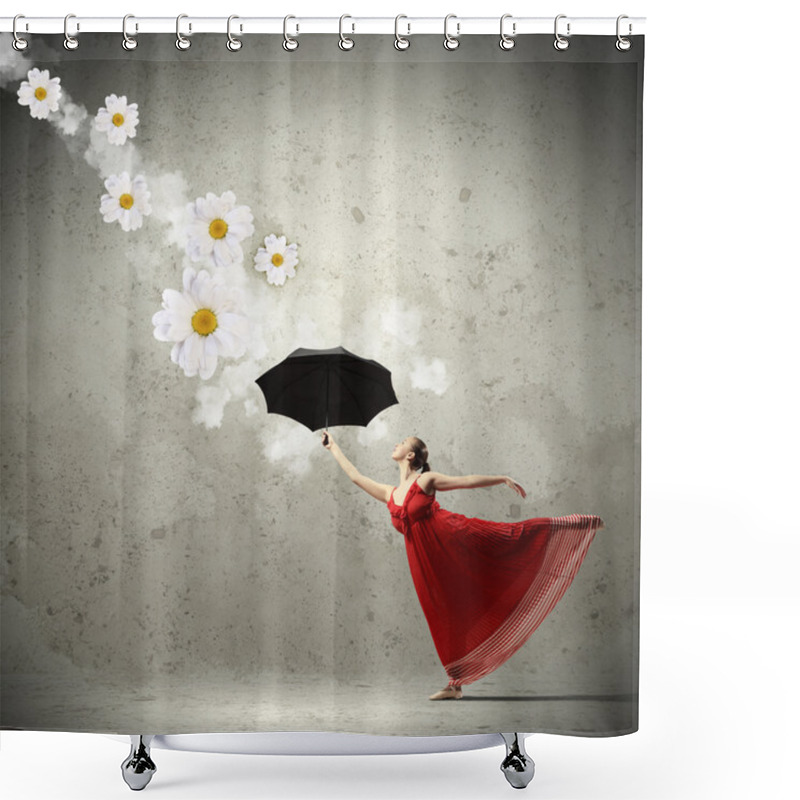 Personality  Ballet Dancer In Flying Satin Dress With Umbrella Shower Curtains