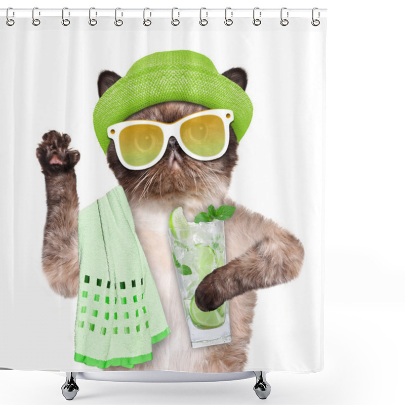 Personality  Cat With Lemonade. Shower Curtains