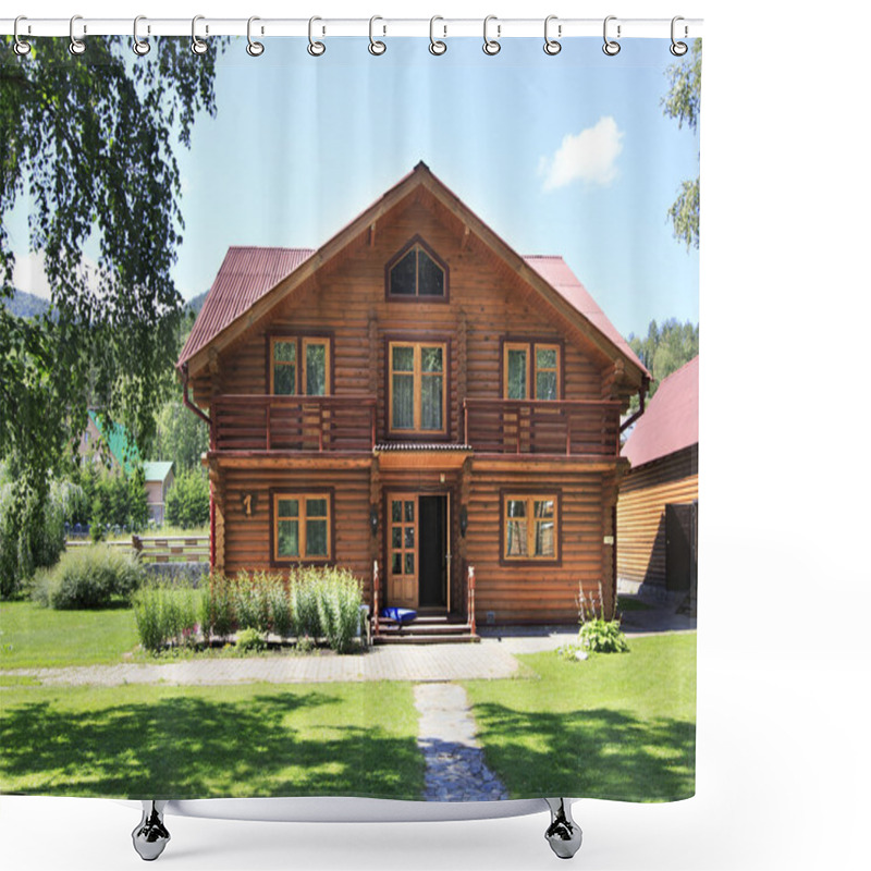 Personality  Beautiful Wooden House In The Mountains. Altai. Russia. Shower Curtains