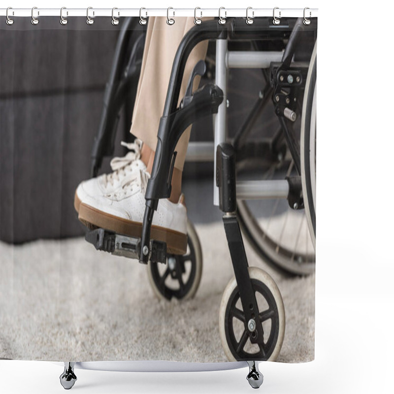 Personality  Partial View Of Disabled Senior Woman On Wheelchair Shower Curtains