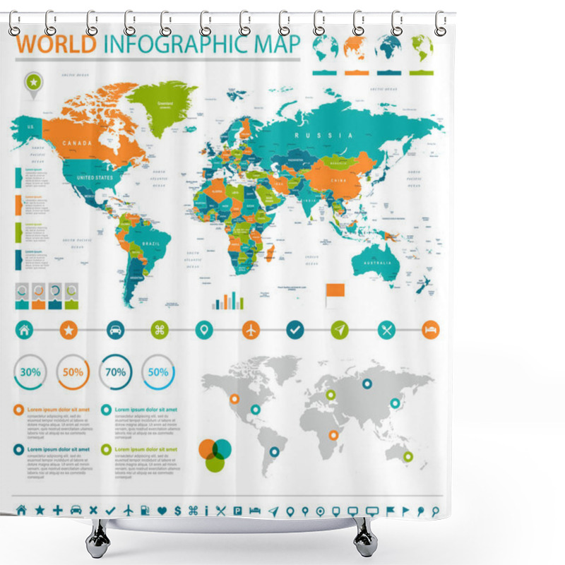 Personality  World Map - Infographic Set Shower Curtains