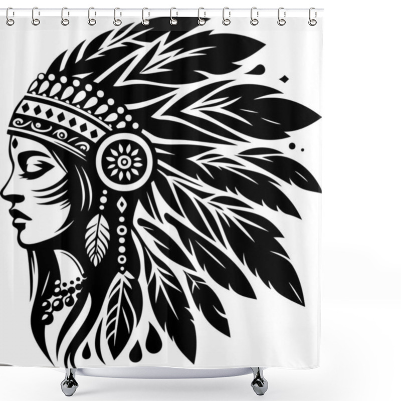 Personality  Silhouette Of A Native American Headdress In Tribal Art Style Shower Curtains