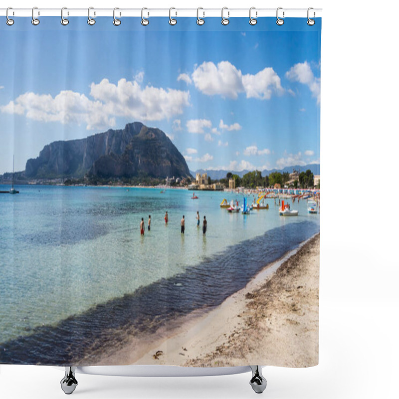 Personality  View Of The Beach Of Mondello In The North West Of Sicily Near The City Of Palermo Shower Curtains