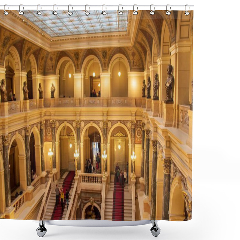 Personality  PRAGUE, CZECH REPUBLIC - Nov 23, 2019: The Interior Of The National Museum In The City Of Prague, Statue Gallery Shower Curtains