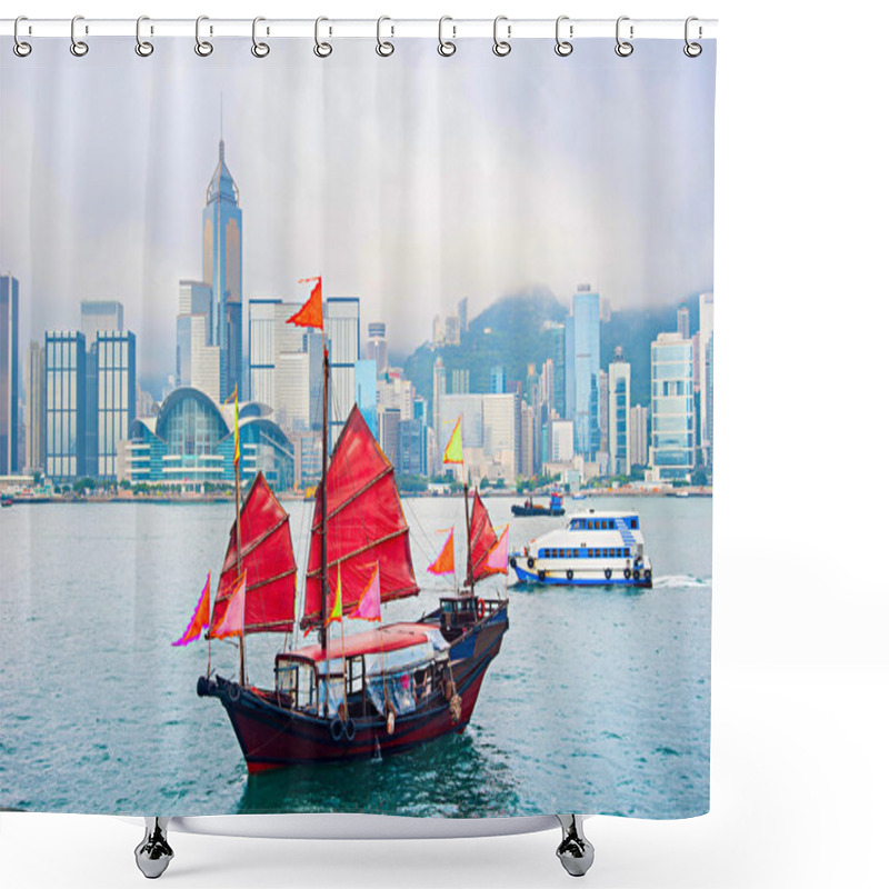 Personality  Traditional Sailboat In Hong Kong Harbor Shower Curtains