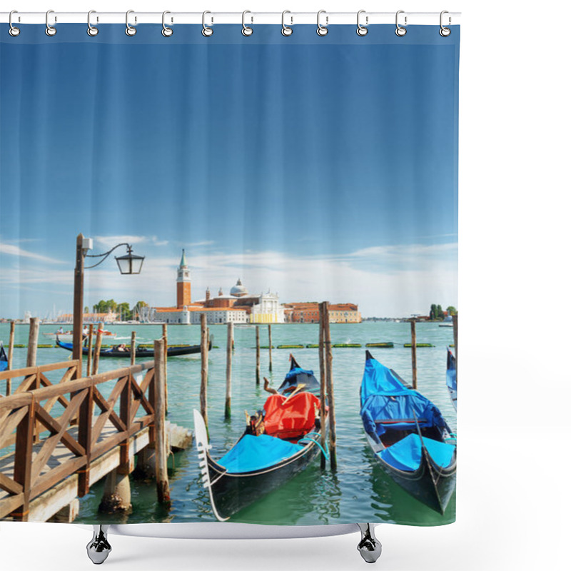 Personality  Gondolas Parked At Pier Beside The Riva Degli Schiavoni, Venice Shower Curtains