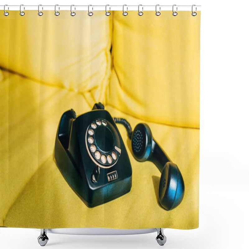 Personality  Sunshine On Black Retro Phone On Yellow Sofa  Shower Curtains