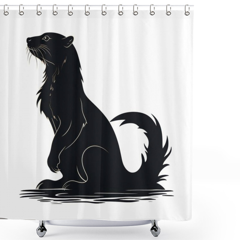 Personality  Silhouette Of A Standing Otter Against A Light Background, Showcasing Its Sleek Form And Playful Nature. Shower Curtains