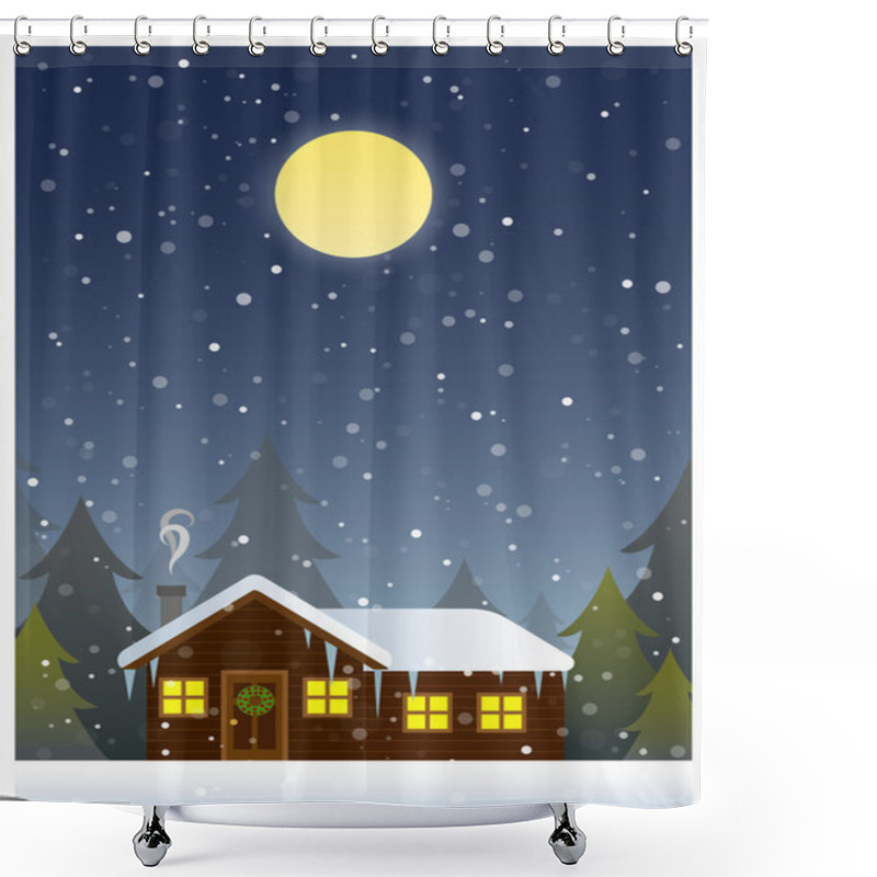 Personality  Christmas Card Cabin Scene Shower Curtains