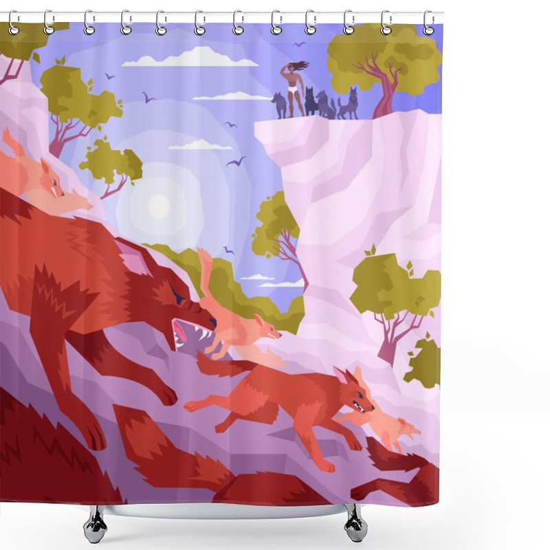 Personality  Flat Mowgli Composition Shower Curtains