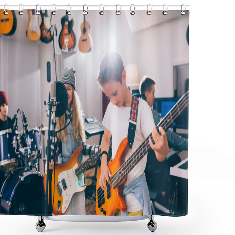 Personality  Kids Rock Band Playing In Music Studio Shower Curtains