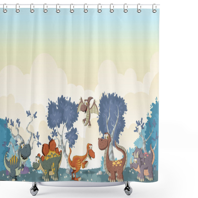 Personality  Funny Cartoon Dinosaurs. Shower Curtains