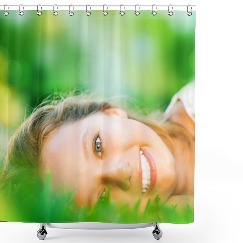 Personality  Spring Girl In Green Grass Shower Curtains