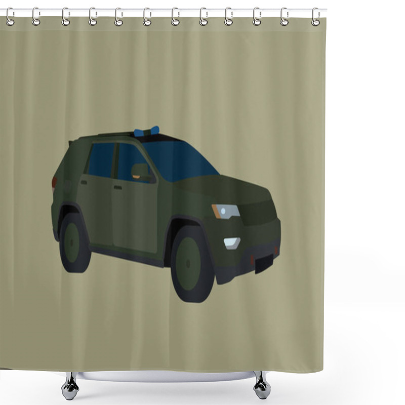 Personality  Illustration Of Green Wheeled Military Vehicle Isolated On Grey  Shower Curtains