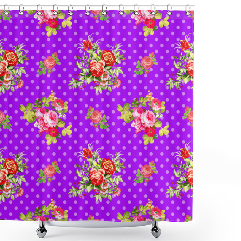 Personality  Roses With Purple Polka Dot Pattern, Seamless Texture Background Shower Curtains