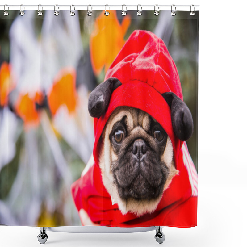 Personality  Dog Mops. A Dog Wearing A Devil Costume With Horns Shower Curtains