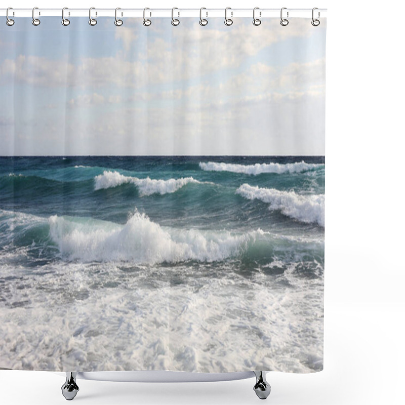 Personality  Sea Waves On The Surface Of Sea Water During Strong Winds And Bad Weather, Sunny Day, Sky With Clouds Shower Curtains